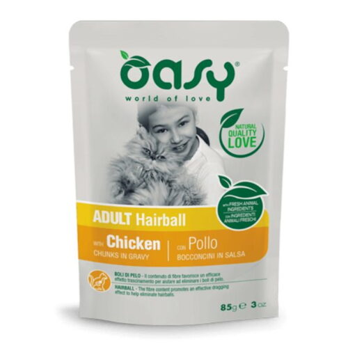Oasy Cat Hairball Bocconcini in salsa per Gatto Gusto Pollo 85 gr | Zeus Pet Shop
