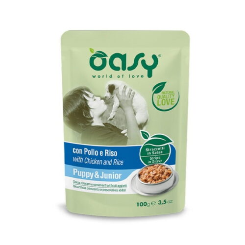 Oasy Puppy & Junior Straccetti in Salsa per Cuccioli Gusto Pollo e Riso | Zeus Pet Shop