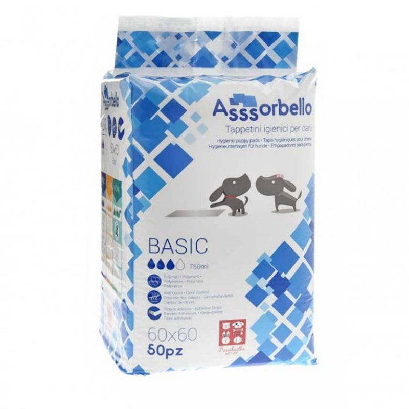 Ideale per l'addestramento dei cani! Massima Assorbenza! Acquista Ferribiella Assorbello Basic Tappetini Igienici 60 X 60 cm su ZeusPetShop.com | Zeus Pet Shop