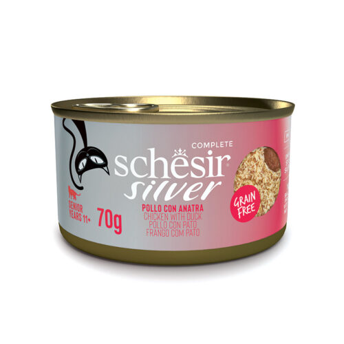 Schesir Silver Filetti Mousse in Brodo Gatto Anziano Pollo e Anatra 70 gr | Zeus Pet Shop
