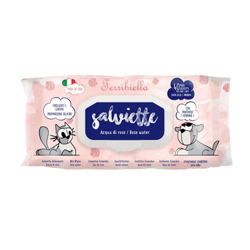 Ferribiella Salviette Detergenti Cane e Gatto Acqua di Rose 40 Pezzi | Zeus Pet Shop