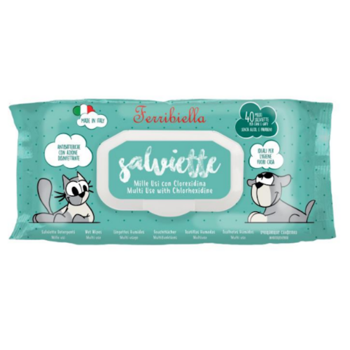 Ferribiella Salviette Detergenti Cane e Gatto Mille Usi Clorexidina 40 Pezzi | Zeus Pet Shop
