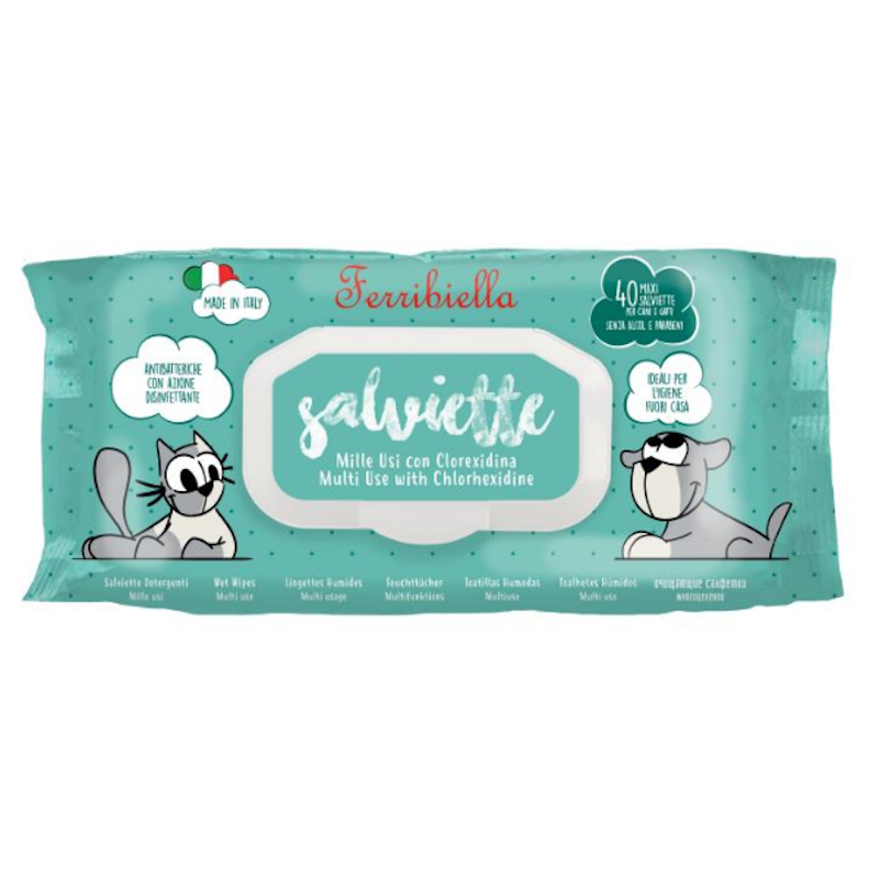 Ferribiella Salviette Detergenti Cane e Gatto Mille Usi Clorexidina 40 Pezzi | Zeus Pet Shop