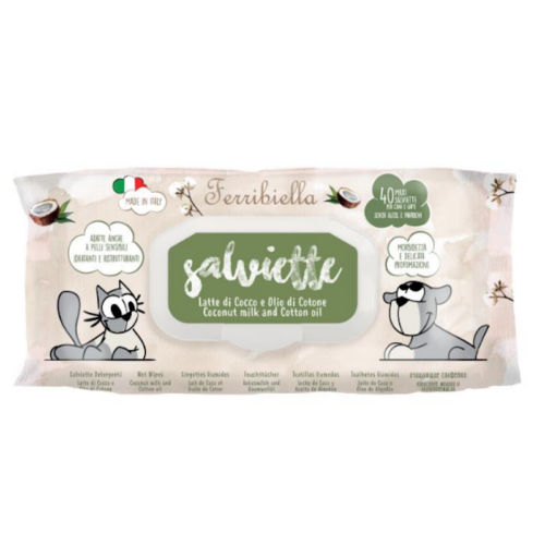 Ferribiella Salviette Detergenti Cane e Gatto Latte di Cocco e Olio di Cotone 40 Pezzi | Zeus Pet Shop
