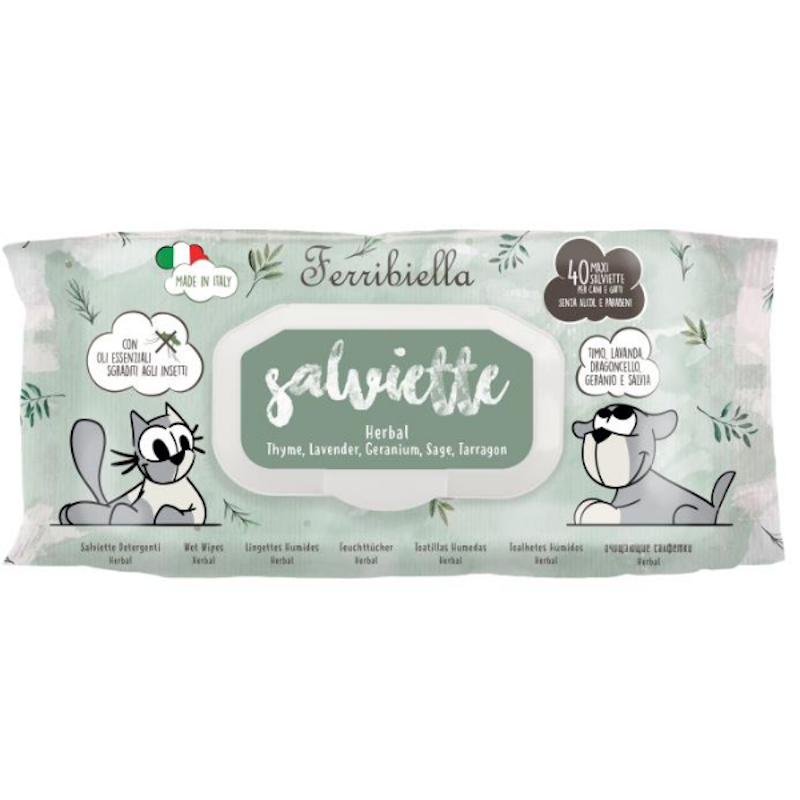 Ferribiella Salviette Detergenti Cane e Gatto Herbal 40 Pezzi | Zeus Pet Shop