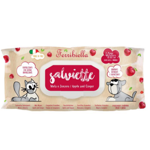 Ferribiella Salviette Detergenti Cane e Gatto Mela e Zenzero 40 Pezzi | Zeus Pet Shop