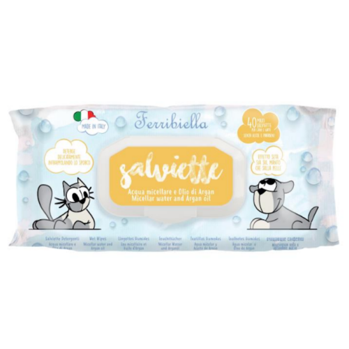 Ferribiella Salviette Detergenti Cane e Gatto Acqua Micellare e Olio di Argan 40 Pezzi | Zeus Pet Shop