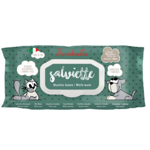 Ferribiella Salviette Detergenti Cane e Gatto Muschio Bianco 40 Pezzi | Zeus Pet Shop