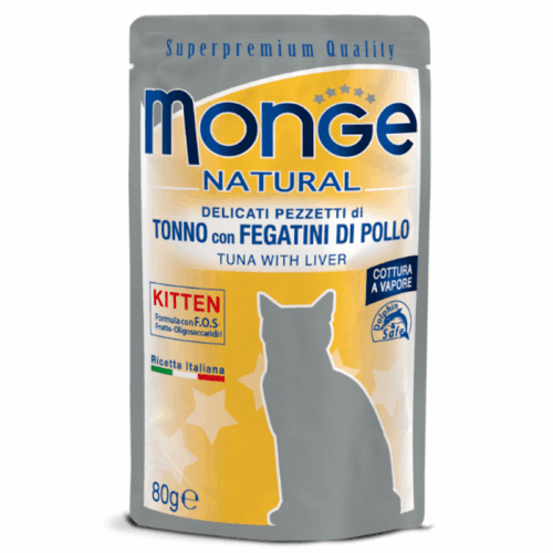 Monge Natural Bustine Gatto Kitten Tonno con Fegatini di Pollo 80 gr | Zeus Pet Shop